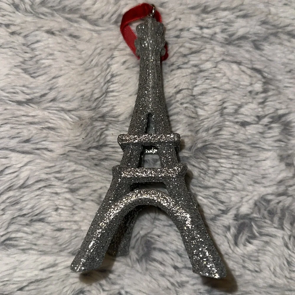 Vintage Pier 1 Eiffel Tower Silver Glitter Ornament